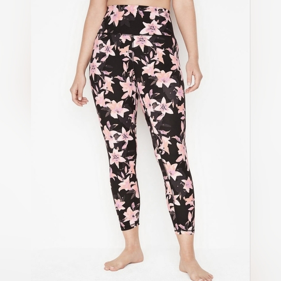 VICTORIA SECRET High Rise Black Pink Floral Activewear Casual Leggings (#1,569) - Picture 1 of 4
